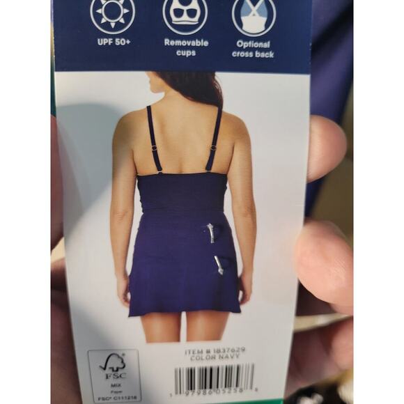 Lands End Swim skirt/Suit NWT Navy Lined Removable Pads Adjustable Sz XL - Picture 2 of 7